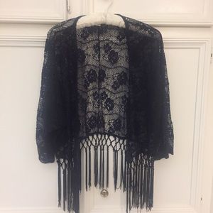 Painted Threads Black Lace Fringe Kimono